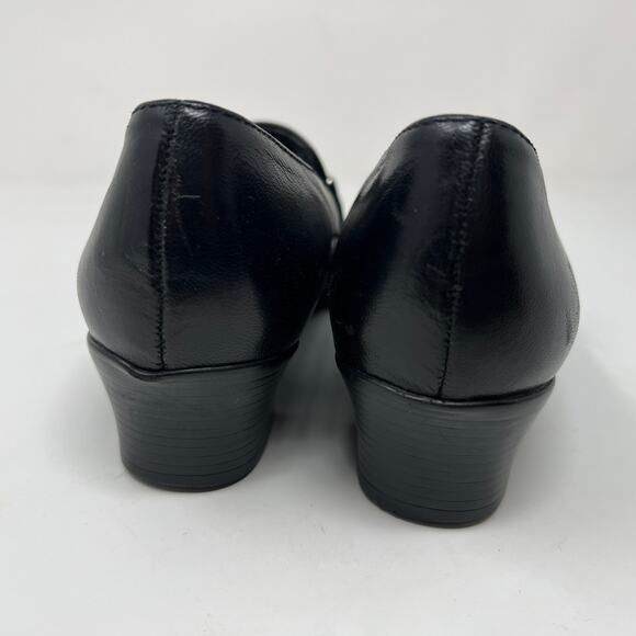 Munro Leather Split Toe Horsebit Loafer Block Heel Pumps - 7 - Picture 4 of 7